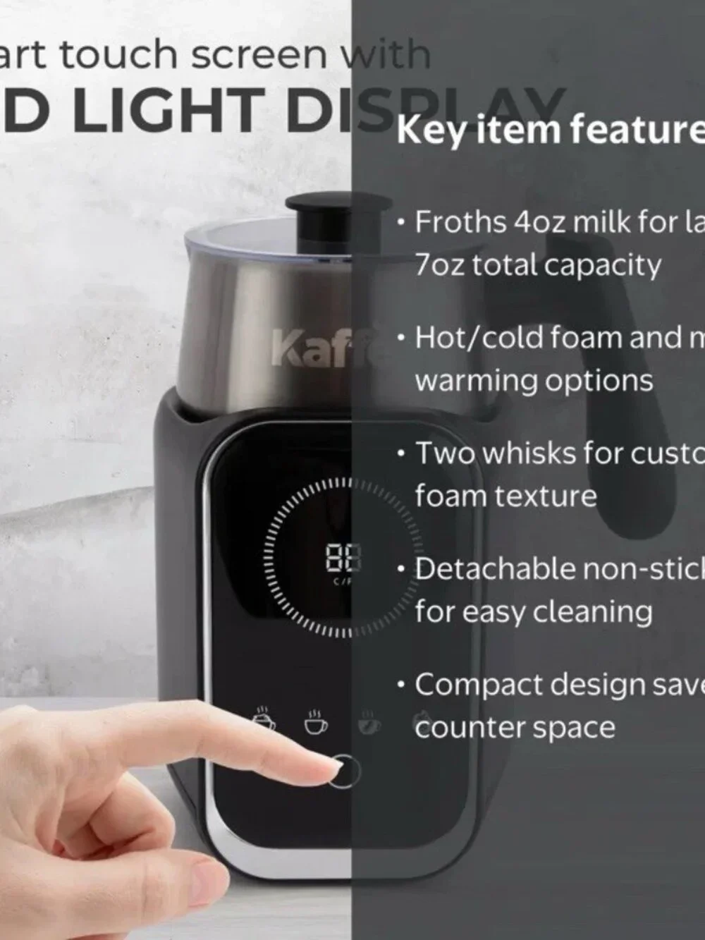 Kaffe 4-in-1 Electric Milk Frother & Warmer 7oz Removable Jug Non-Stick Black